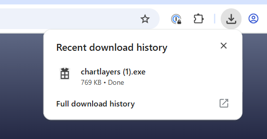 Download History Fenster mit ‚chartpanda.exe‘ Installationsdatei öffnet sich im Browser.