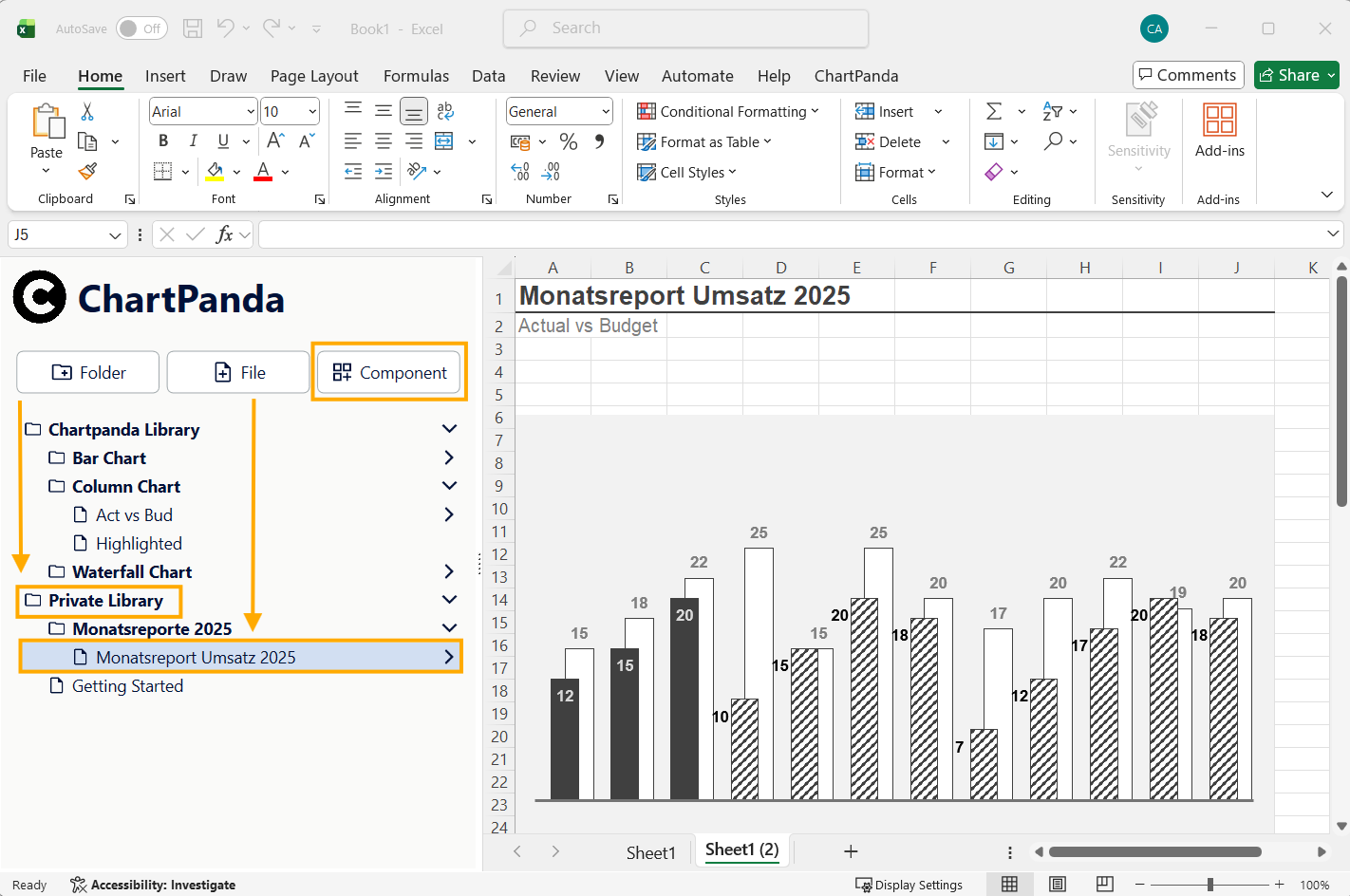 Übersicht aufgeklappte Sidebar mit Verlinkung Folder und File in der Private Library