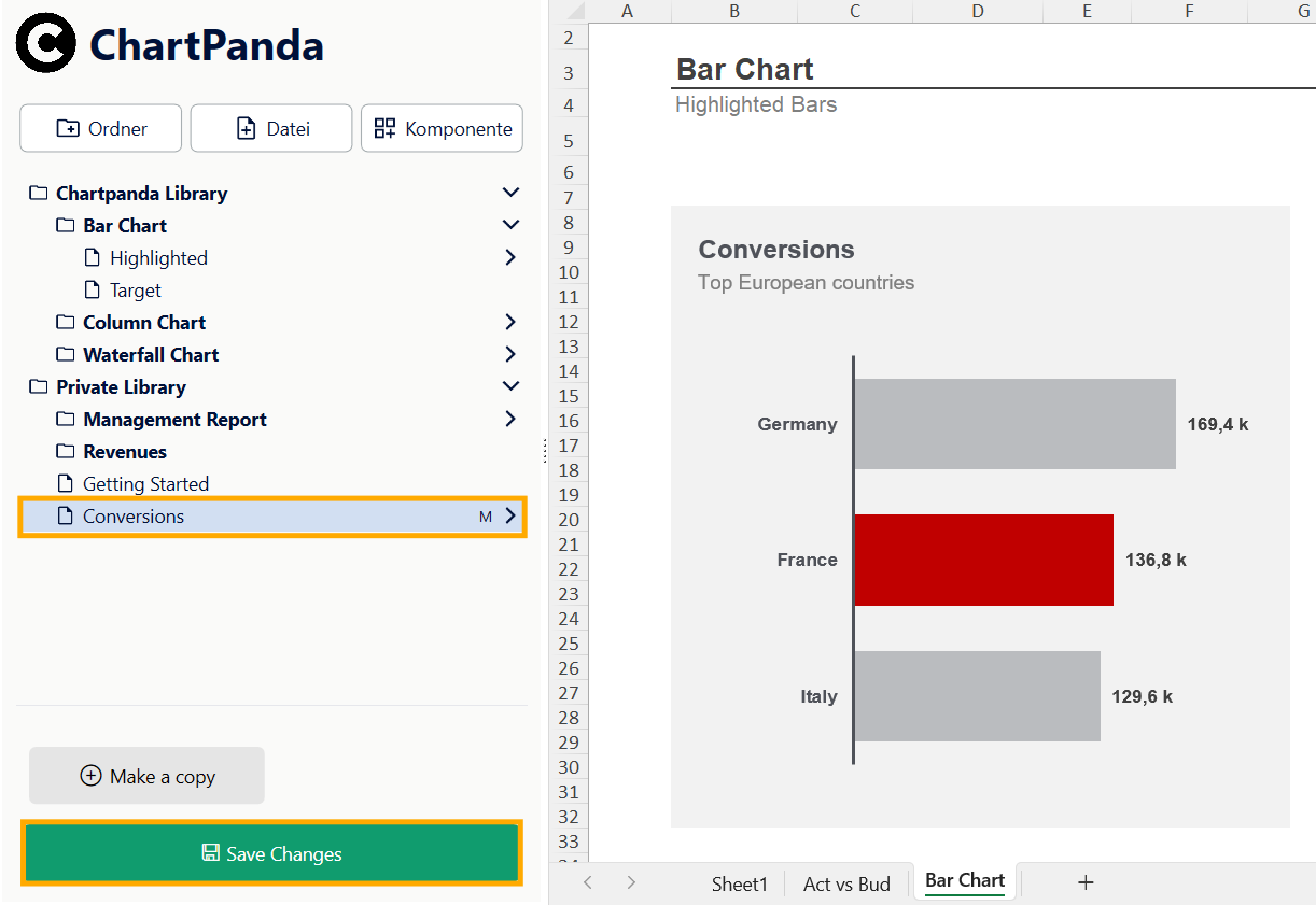 Excel-Sheet mit markierten Bereichen für Data und Settings