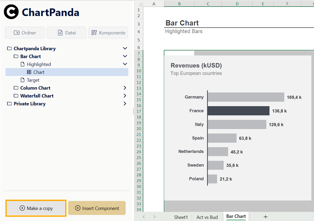 Button „Make a copy“ im Add-in 